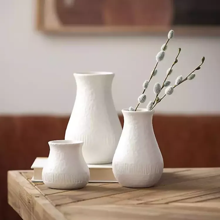 Vases>Kirklands Home Chiffon Stone Vases, Set of 3 White