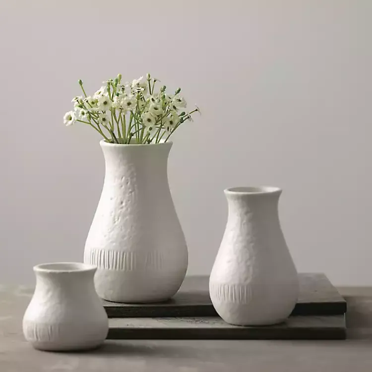 Vases>Kirklands Home Chiffon Stone Vases, Set of 3 White