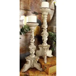 Candle Holders>Kirklands Home Chipped Wood Pillar Candle Holders, Set of 2 White