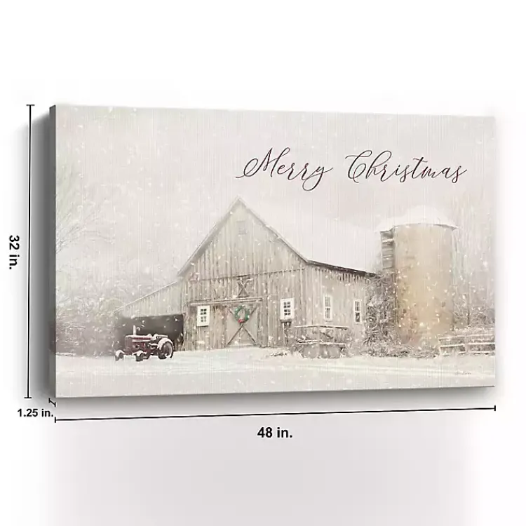 Christmas Art & Wall Decor>Kirklands Home White Christmas Barn Canvas Wall Art