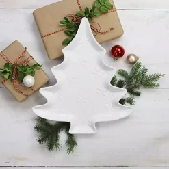 Kirklands Home Christmas Tree & Snowflakes Serving Platter White Online