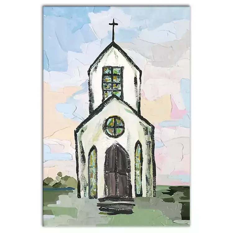 Easter Decorations>Kirklands Home White Church Painterly Canvas Wall Art
