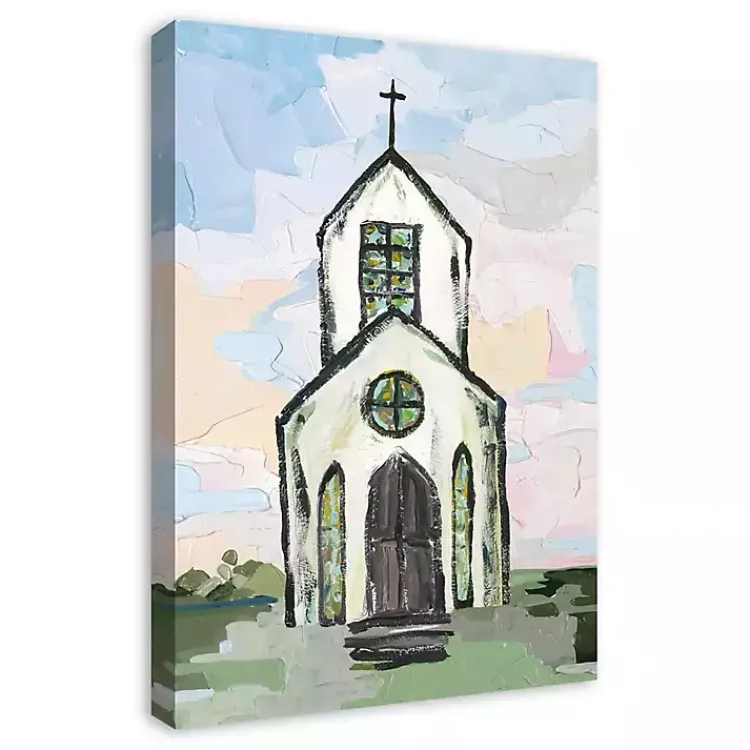 Easter Decorations>Kirklands Home White Church Painterly Canvas Wall Art