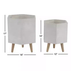 Kirklands Home Clay and Wood Hexagon Planters, Set of 2 White Discount