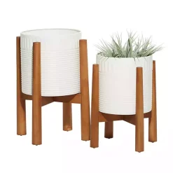 Kirklands Home Corrugated Iron and Wood Planters, Set of 2 White Sale