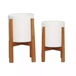 Kirklands Home Corrugated Iron and Wood Planters, Set of 2 White Sale