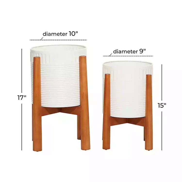 Kirklands Home Corrugated Iron and Wood Planters, Set of 2 White Sale