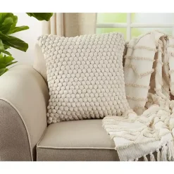 Pillows>Kirklands Home Crochet Pom Pom Cotton Pillow White