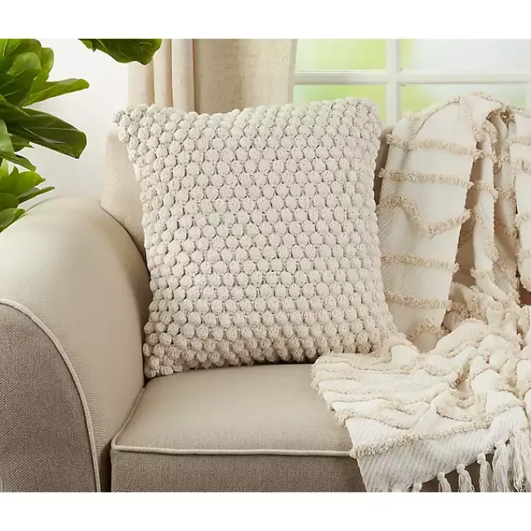 Pillows>Kirklands Home Crochet Pom Pom Cotton Pillow White