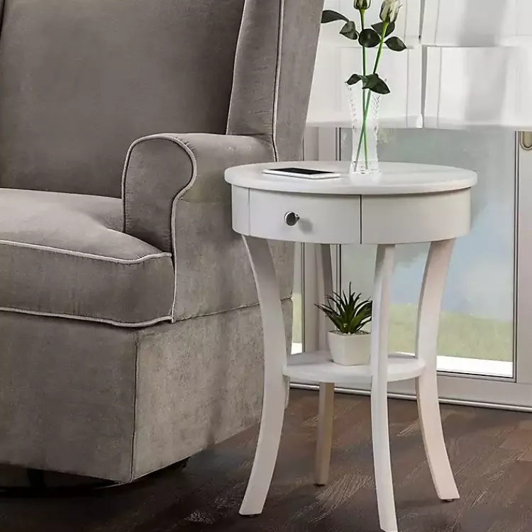 Kirklands Home Curved Legs Round Drawer Accent Table White New