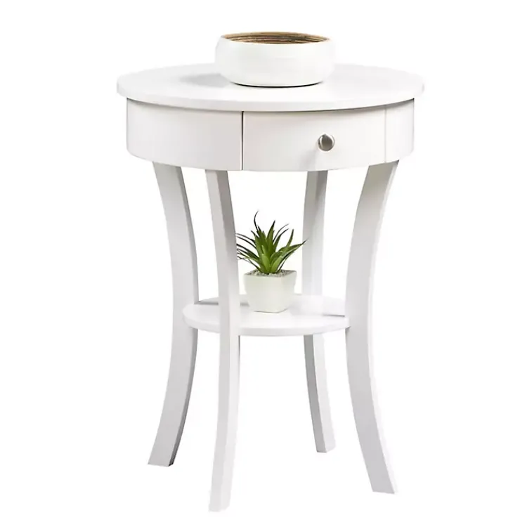 Kirklands Home Curved Legs Round Drawer Accent Table White New