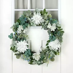 Wreaths>Kirklands Home White Dahlia and Lamb's Ear Eucalyptus Wreath