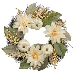 Fall>Kirklands Home White Dahlia and Pumpkin Harvest Wreath