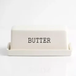 Kirklands Home Debossed Butter Dish White Hot