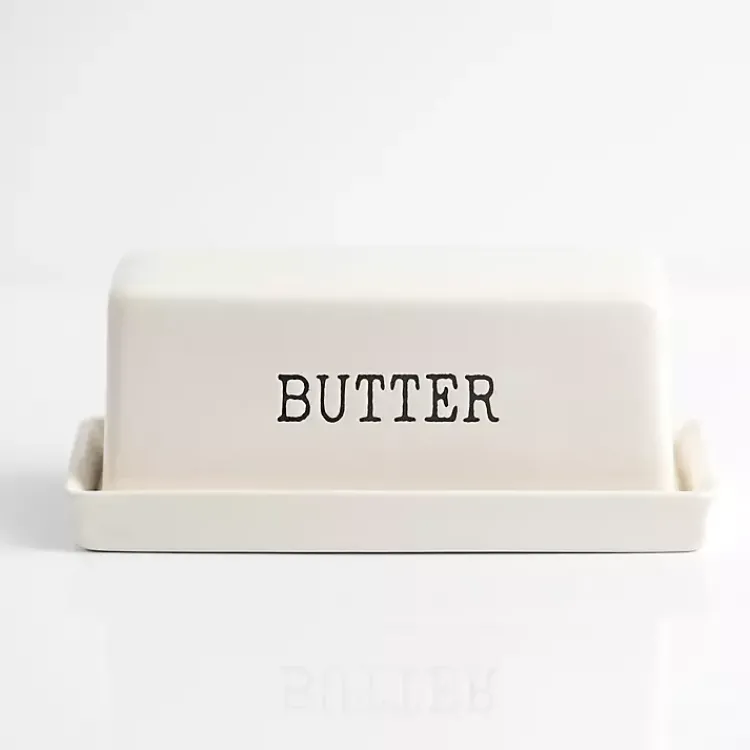 Kirklands Home Debossed Butter Dish White Hot