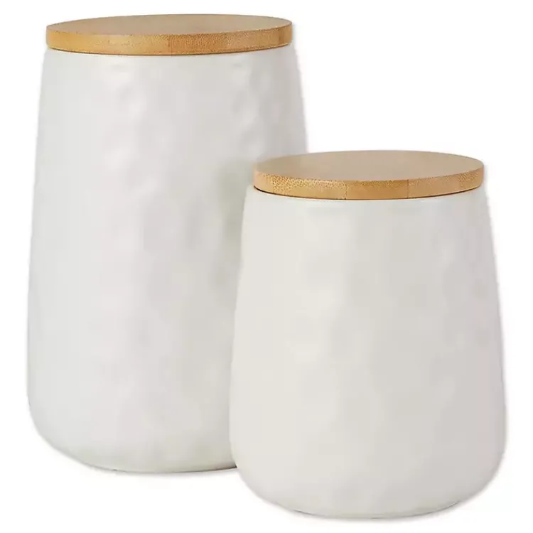Kirklands Home Dimpled Bamboo Canisters, Set of 2 White Online