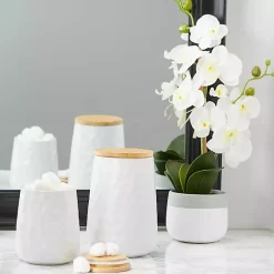 Kirklands Home Dimpled Bamboo Canisters, Set of 2 White Online