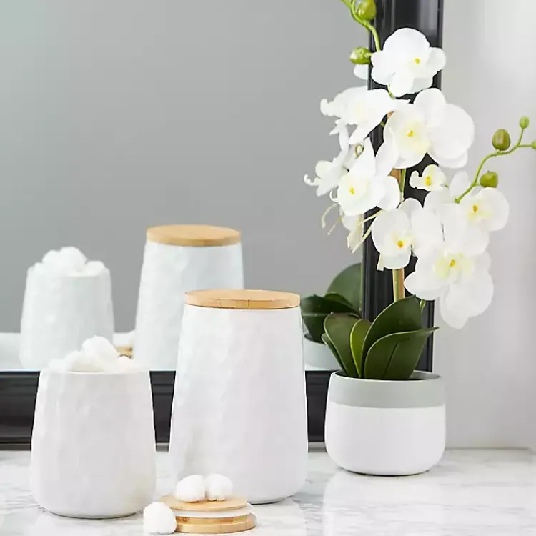Kirklands Home Dimpled Bamboo Canisters, Set of 2 White Online
