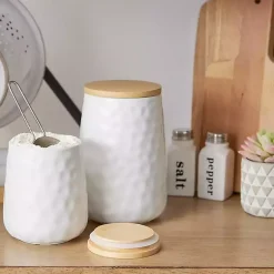 Kirklands Home Dimpled Bamboo Canisters, Set of 2 White Online