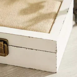 Baskets & Boxes>Kirklands Home Distressed Burlap Wooden Boxes, Set of 2 White