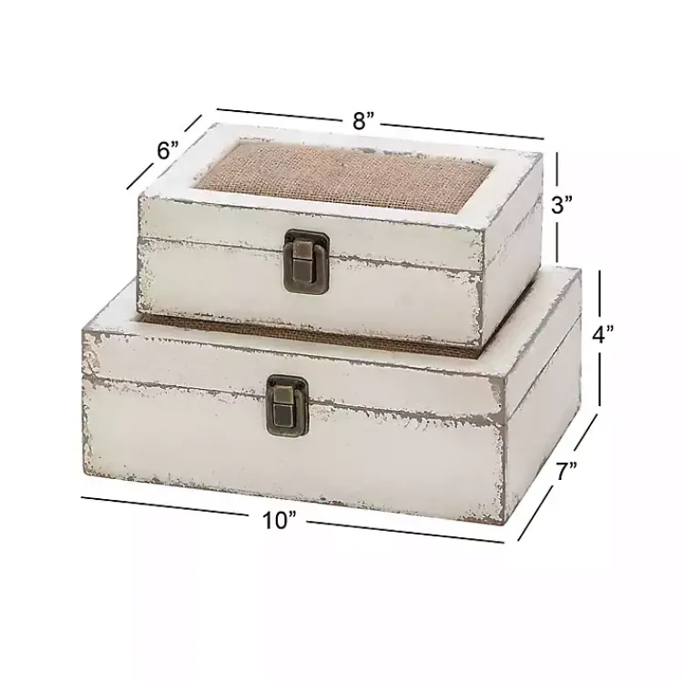Baskets & Boxes>Kirklands Home Distressed Burlap Wooden Boxes, Set of 2 White