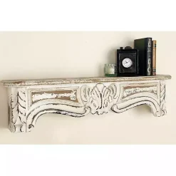 Kirklands Home White Distressed Carved Wood Acanthus Wall Shelf New