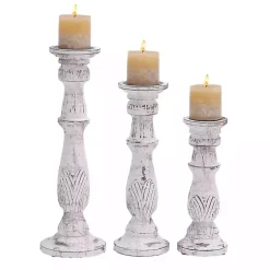 Candle Holders>Kirklands Home Distressed Mango Candle Holders, Set of 3 White