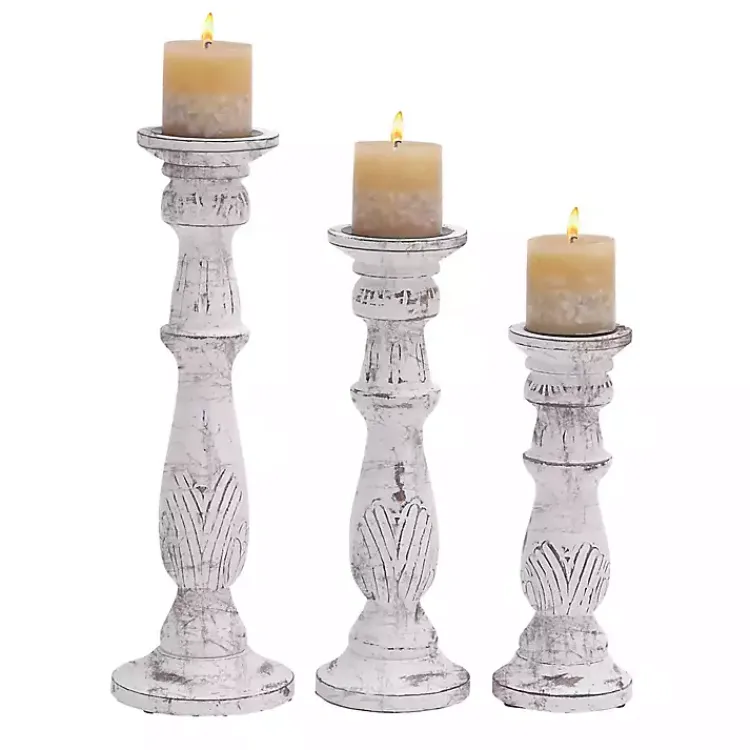 Candle Holders>Kirklands Home Distressed Mango Candle Holders, Set of 3 White