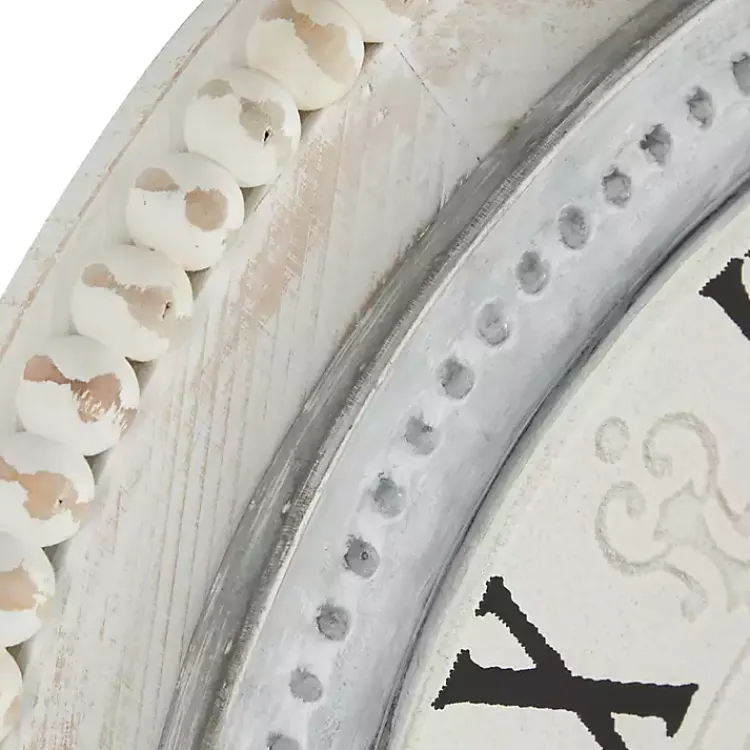 Kirklands Home White Distressed Wood Round Beaded Wall Clock Hot