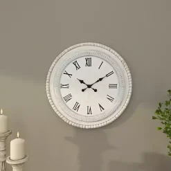 Kirklands Home White Distressed Wood Round Beaded Wall Clock Hot