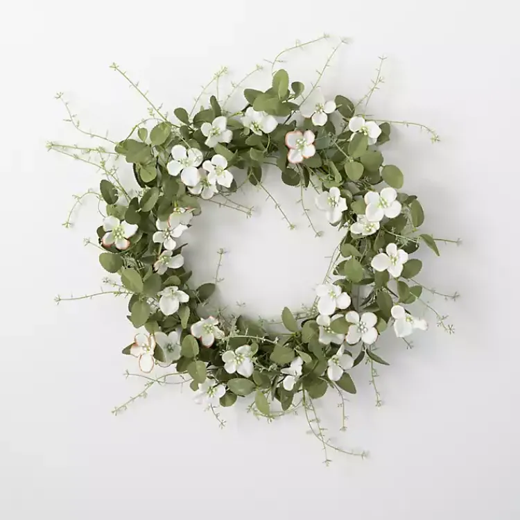 Wreaths>Kirklands Home White Dogwood and Greenery Wreath