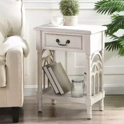 Kirklands Home 1-Drawer Cathedral Sides Accent Table White Hot