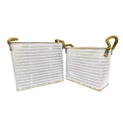 Baskets & Boxes>Kirklands Home Embossed Metal Bins, Set of 2 White
