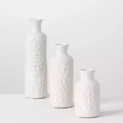 Vases>Kirklands Home Embossed Scrolling 3-pc. Vase Set White