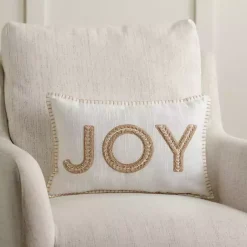 Christmas Pillows>Kirklands Home White Embroidered Joy Christmas Pillow