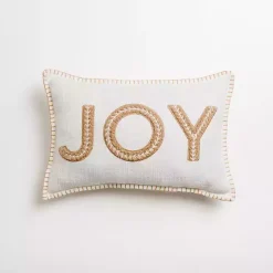 Christmas Pillows>Kirklands Home White Embroidered Joy Christmas Pillow