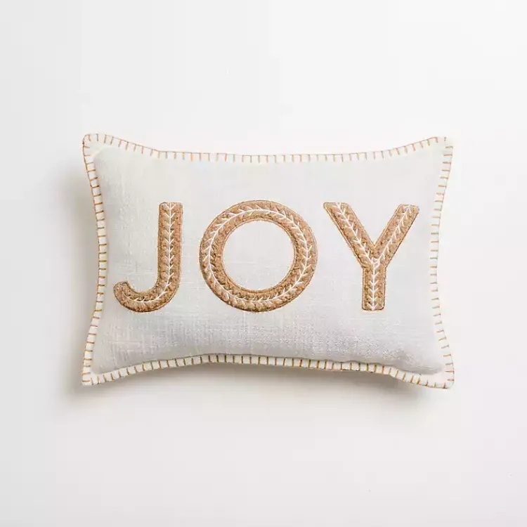 Christmas Pillows>Kirklands Home White Embroidered Joy Christmas Pillow