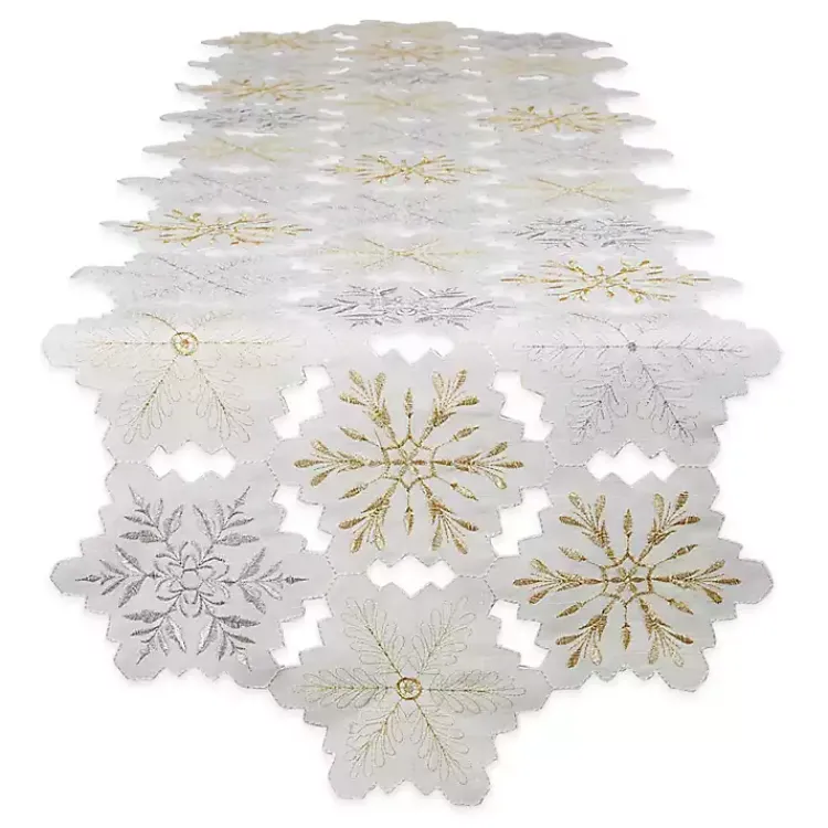 Kirklands Home White Embroidered Snowflakes Table Runner Hot