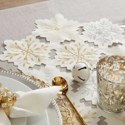 Kirklands Home White Embroidered Snowflakes Table Runner Hot
