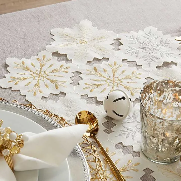 Kirklands Home White Embroidered Snowflakes Table Runner Hot