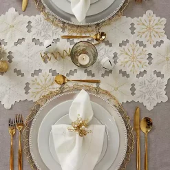 Kirklands Home White Embroidered Snowflakes Table Runner Hot