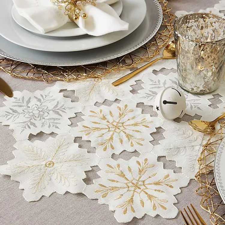 Kirklands Home White Embroidered Snowflakes Table Runner Hot
