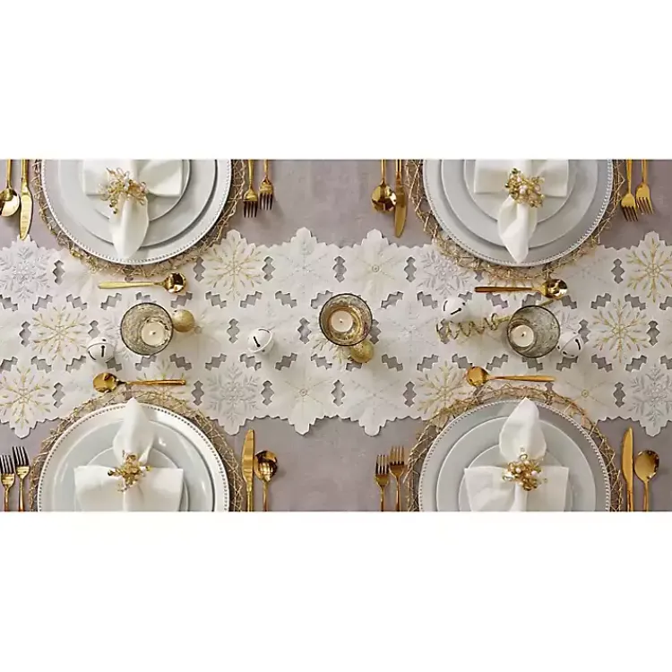 Kirklands Home White Embroidered Snowflakes Table Runner Hot