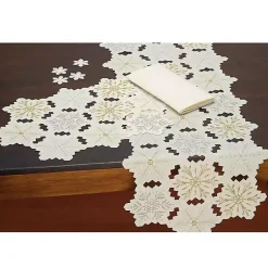 Kirklands Home White Embroidered Snowflakes Table Runner Hot