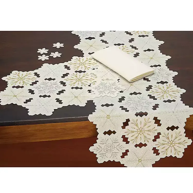 Kirklands Home White Embroidered Snowflakes Table Runner Hot
