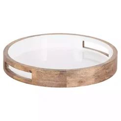 Decorative Trays>Kirklands Home White Enameled Round Mango Wood Tray