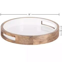 Decorative Trays>Kirklands Home White Enameled Round Mango Wood Tray