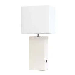 Kirklands Home Faux Leather Charging Table Lamp White Hot