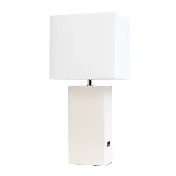 Kirklands Home Faux Leather Charging Table Lamp White Hot