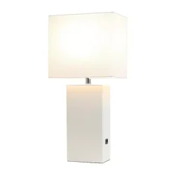Kirklands Home Faux Leather Charging Table Lamp White Hot